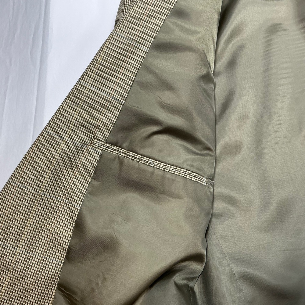 Zino Mens 44L Houndstooth Wool Blazer Sport Coat Jacket Beige Classic Fit - Picture 8 of 8